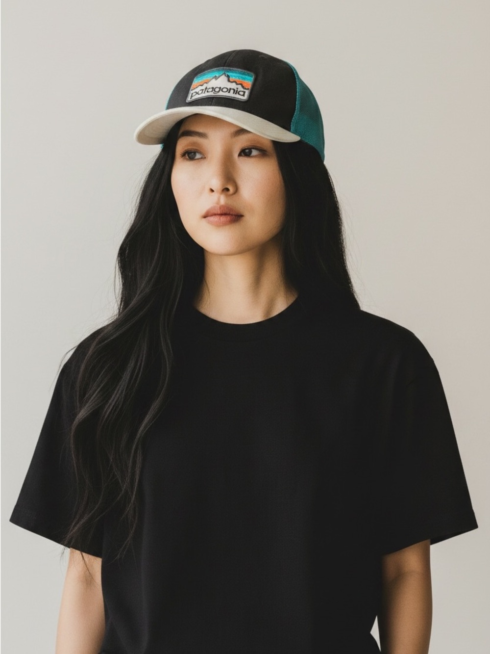 Patagonia Teal Mesh & Black Front Hat with Cream Visor